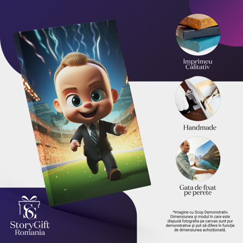 Bebelus în Costum Negru pe Stadion cu Mii de Oameni și Panglici Colorate - Pictură Digitală, Marime 40x25CM [1]