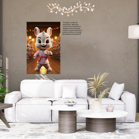 Bebelusul Iepuraș în Costum Roz cu Centură de Karate - Pictură Digitală, Marime 40x25CM [3]