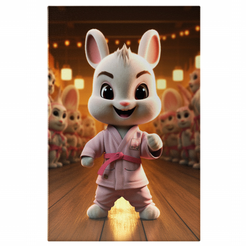 Bebelusul Iepuraș în Costum Roz cu Centură de Karate - Pictură Digitală, Marime 40x25CM
