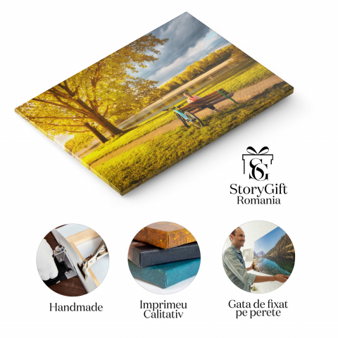 Tablou Canvas Bicicleta în Toamnă: Relaxare la Lacul de Parc, Marime 40x25CM [1]