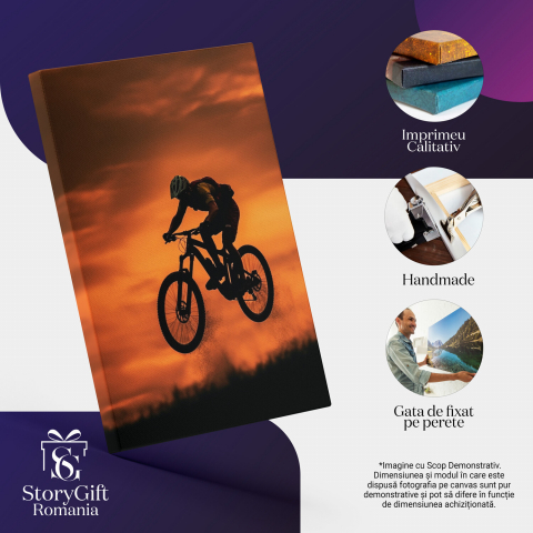 Biciclist Sărind cu Bicicleta la Apus de Soare – Pictură Digitală, Marime 40x25CM [1]