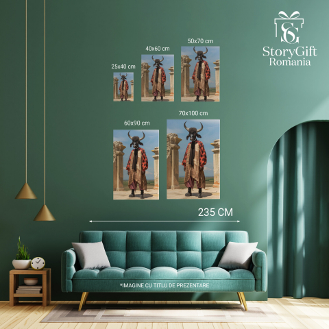 Bivol Colorat cu Bocanci și Eșarfă Neagră - Tablou Canvas Digital, Marime 100x70CM [3]