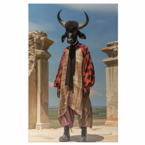 Bivol Colorat cu Bocanci și Eșarfă Neagră - Tablou Canvas Digital, Marime 40x25CM