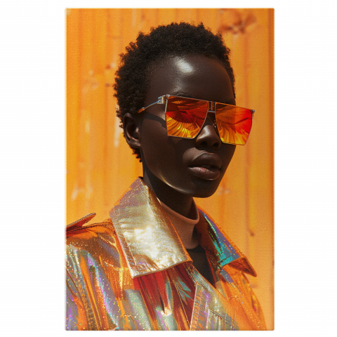 Femeie de Culoare cu Ochelari de Soare și Jachetă Lucioasă - Pictură Digitală, Marime 40x25CM