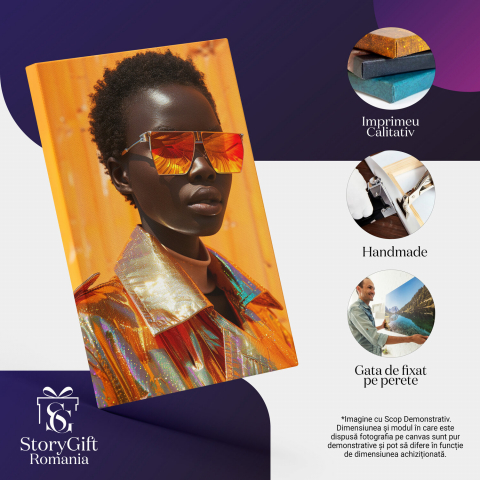 Femeie de Culoare cu Ochelari de Soare și Jachetă Lucioasă - Pictură Digitală, Marime 40x25CM [1]