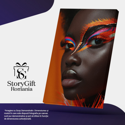 Tablou Canvas   Black Female Face Pictata la Ochi cu Genele Lungi si Buzele Mari cu Ochii Negri Luminati , Pictura Digitala 40x25CM [4]