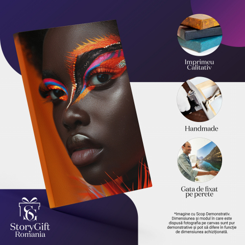 Fața Feminină Neagră cu Ochi Luminati - Pictură Digitală, Marime 40x25CM [1]