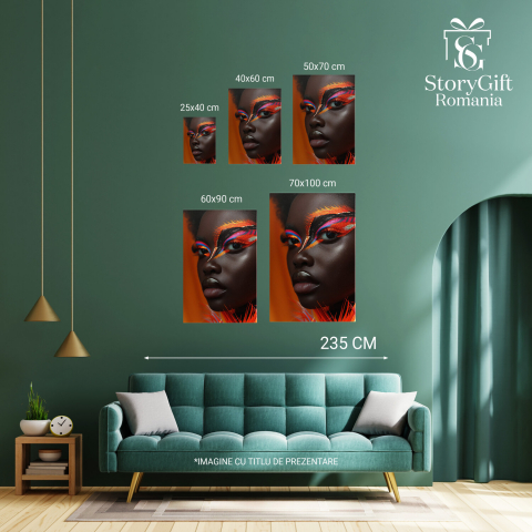 Fața Feminină Neagră cu Ochi Luminati - Pictură Digitală, Marime 40x25CM [3]