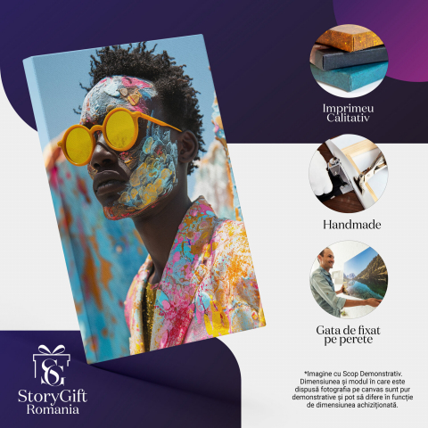 Portret de Bărbat Negru cu Cămașă Asortată și Ochelari Galbeni, Marime 40x25CM [1]