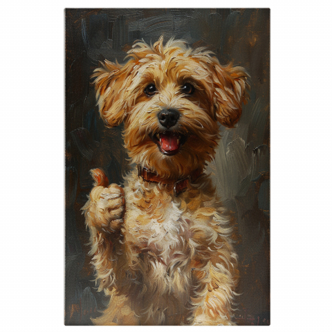 Câini - Câine Blănos Fericit cu Zgarda Roșie, Marime 40x25CM