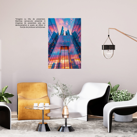 Blocuri Colorate cu Vârfuri ce Ating Cerul - Pictură Digitală cu Nori Roze, Marime 40x25CM [2]