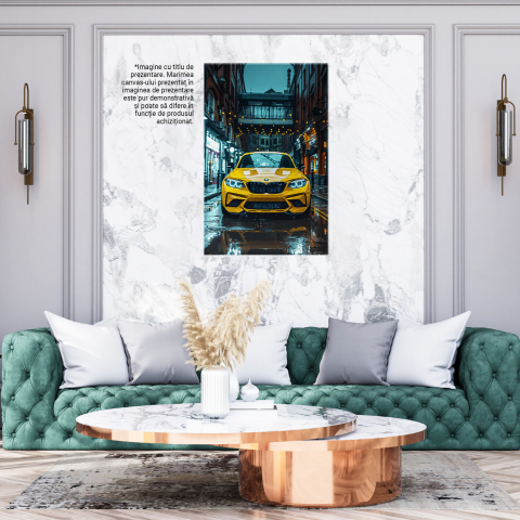 BMW Galben cu Faruri Aprinse pe o Stradă Ploioasă, Marime 40x25CM [2]