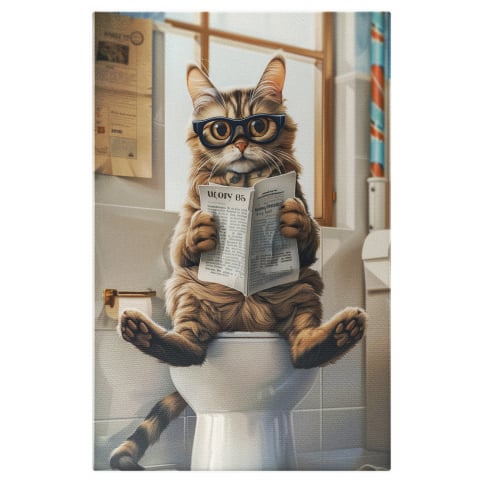 Tablouri Canvas - Tablou Canvas Bobtail la Baie Citind Ziarul cu Ochelari pe Năsuc, Marime 40x25CM