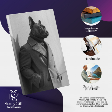 Bot Sofisticat - Tablou Canvas cu Eleganța Canină în Portret Unic cu Palton, Marime 40x25CM [1]