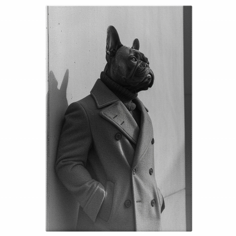Bot Sofisticat - Tablou Canvas cu Eleganța Canină în Portret Unic cu Palton, Marime 40x25CM