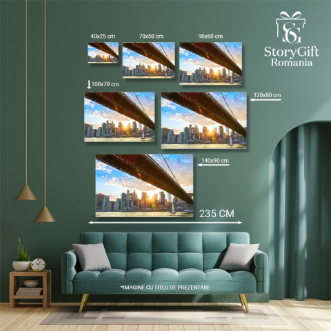 Tablou Canvas: Brooklyn Bridge la Amurg - Luminite si Reflexii in Downtown Manhattan 40x25CM [4]