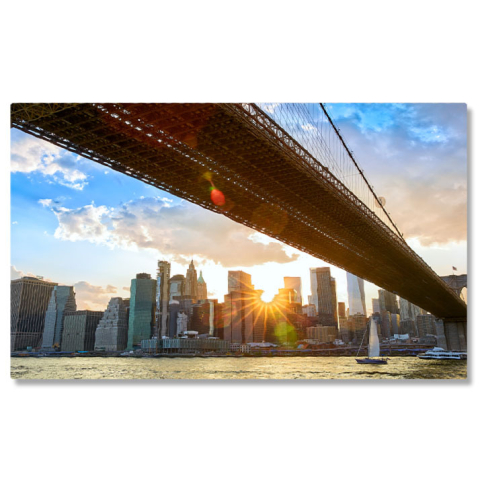 Tablouri Canvas - Tablou Canvas: Brooklyn Bridge la Amurg - Luminite si Reflexii in Downtown Manhattan 40x25CM