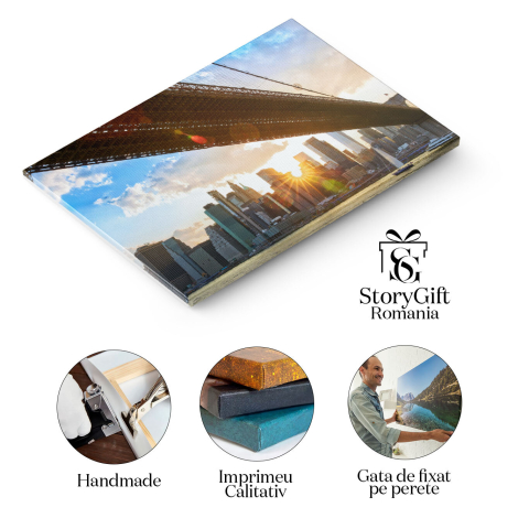 Tablou Canvas: Brooklyn Bridge la Amurg - Luminite si Reflexii in Downtown Manhattan 40x25CM [1]