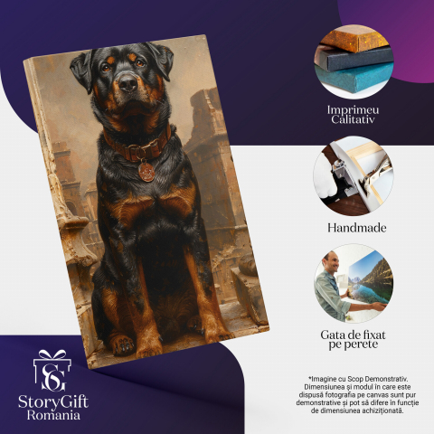 Tablou Canvas - Bruno, Câinele cu Medalion: Ultimul Locuitor al Orașului Transformat în Ruine, Marime 40x25CM [1]