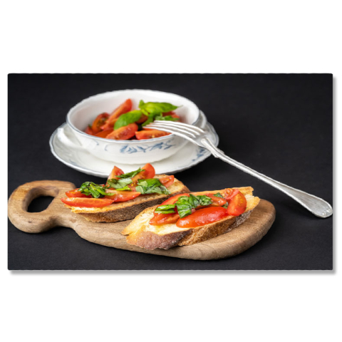 Tablou Canvas - Bruschetta cu Rosii Cherry: Gustare Culinara cu Ingrediente Proaspete si Gust Autentic Italian 40x25CM [0]