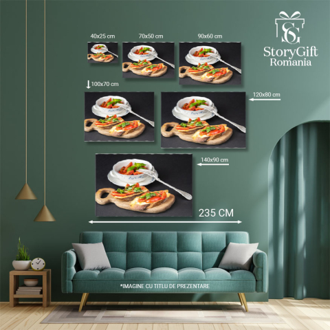 Tablou Canvas - Bruschetta cu Rosii Cherry: Gustare Culinara cu Ingrediente Proaspete si Gust Autentic Italian 40x25CM [4]