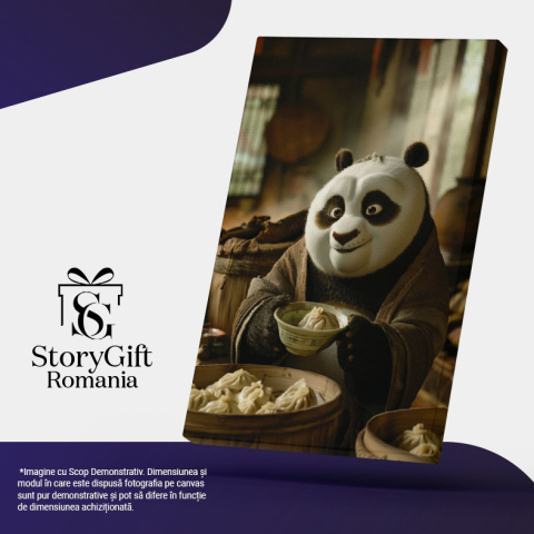 Tablou Canvas:  Bucatarul Chinezesc Panda care Pregateste Baozi pentru Familia lui Minunata Pictura Digitala 40x25CM [4]