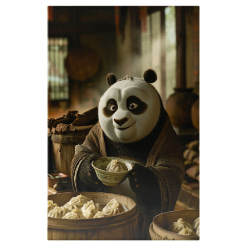 Personaje Desene Animate - Tablou Canvas:  Bucatarul Chinezesc Panda care Pregateste Baozi pentru Familia lui Minunata Pictura Digitala 40x25CM