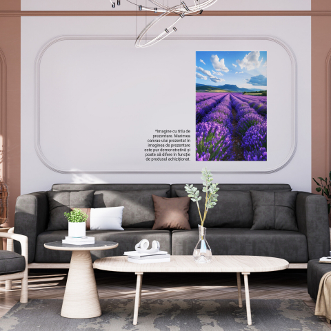 „Tablou Canvas Buchete Mov de Lavandă în Lan Verde cu Nori Călători”, Marime 40x25CM [3]