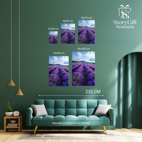 „Tablou Canvas Buchete Mov de Lavandă în Lan Verde cu Nori Călători”, Marime 40x25CM [2]