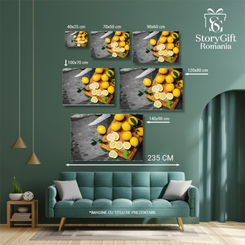 Tablou Canvas Bucurie Citrica Lamai Proaspete pe Placa de taiat  Delicii pentru o Alimentatie Sanatoasa 40x25CM [4]
