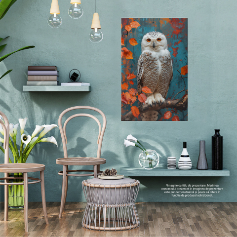 Bufniță Între Frunzele Portocalii - Ochii Bufniței în Armonie cu Natură, Marime 40x25CM [2]