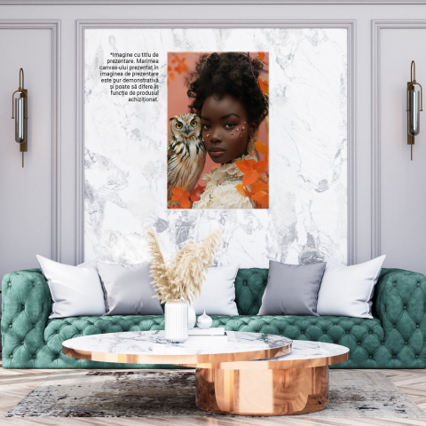 Tablou Canvas Bufniță Speriată și Fata Neagră cu Rochie Albă – Pictură Digitală Unică, Marime 40x25CM [2]