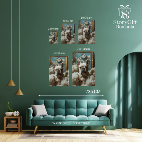 Buldogul cu Fluturi - Tablou Canvas cu Desene pe Urechi și Nori Pufosi, Marime 40x25CM [3]