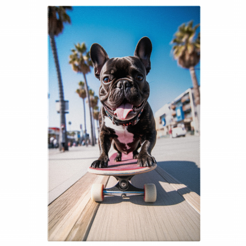 Bulldog Francez pe Skateboard - Pictură Digitală Jucăușă, Marime 40x25CM