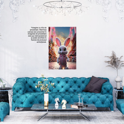 Tablou Canvas:  Bunny Girl, Iepurasul Fetita cu Genele Lungi si Ochii Mari imbracat in Body Roz  Pictura Digitala 40x25CM [1]
