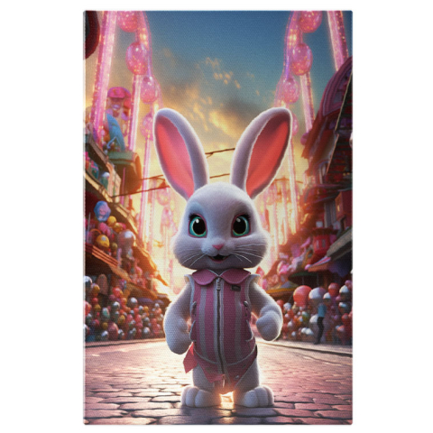 Personaje Desene Animate - Tablou Canvas:  Bunny Girl, Iepurasul Fetita cu Genele Lungi si Ochii Mari imbracat in Body Roz  Pictura Digitala 40x25CM