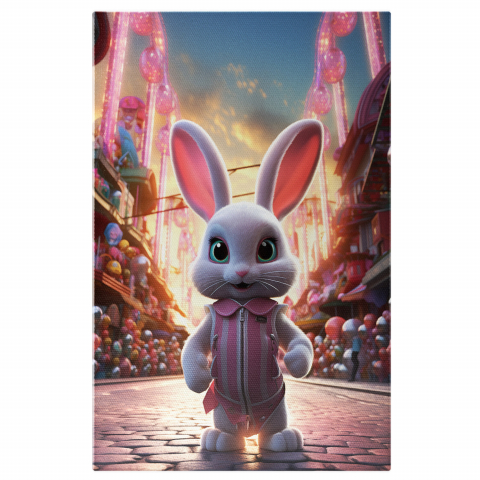 Iepurașul Fetiță cu Gene Lungi și Ochii Mari Îmbrăcat în Body Roz - Pictură Digitală, Marime 40x25CM