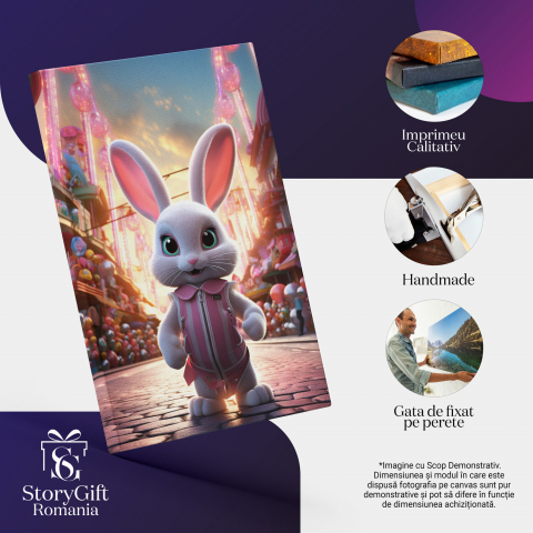 Iepurașul Fetiță cu Gene Lungi și Ochii Mari Îmbrăcat în Body Roz - Pictură Digitală, Marime 40x25CM [1]