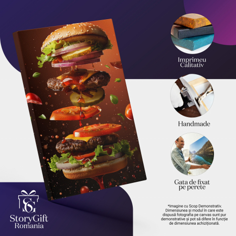 Burger Delicios cu Legume - Tablou Canvas pentru Iubitorii de Fast Food, Marime 40x25CM [1]