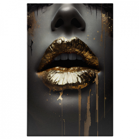 Marimea 40x25CM - Tablou Canvas Buze De Aur, Chip Femeie, Alb Negru, Contemporan, High End, Arta si Pictura Digitala, 25x40 cm