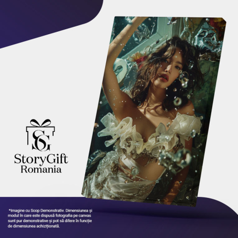 Tablou Canvas: Căderea Picăturilor de Apă Fata cu Volănașe Brunetă cu Buze Voluptoase Pictura Digitala 40x25CM [4]