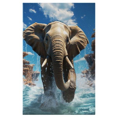 Animale - Tablou Canvas: Căderi de Apă Intensificate de Drumul Elefantului în Canion Pictura Digitala 40x25CM