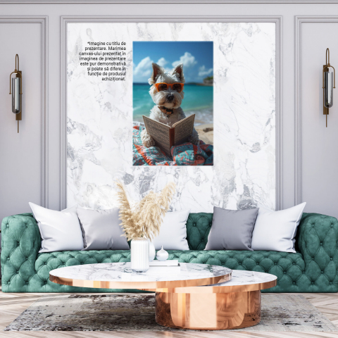 Câine Alb West Highland White Terrier pe Plajă cu Ochelari de Soare, Marime 40x25CM [2]