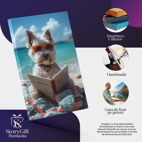 Câine Alb West Highland White Terrier pe Plajă cu Ochelari de Soare, Marime 40x25CM [1]