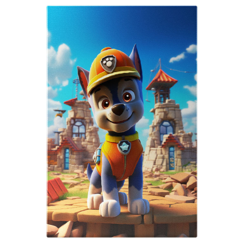 Personaje Desene Animate - Tablou Canvas:  Câine Albastru Construiește- Desene pentru Copii Pictura Digitala 40x25CM