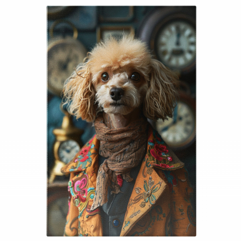 Animale - Câine cu Sacou Portocaliu Floral - Tablou Canvas, Marime 40x25CM