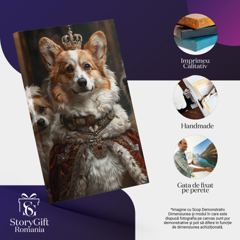Tablou Canvas Câine Corgi Regal Încununat, Marime 40x25CM [1]