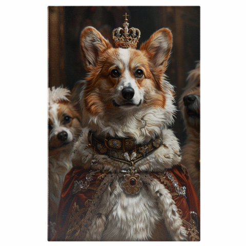 Câini - Tablou Canvas Câine Corgi Regal Încununat, Marime 40x25CM