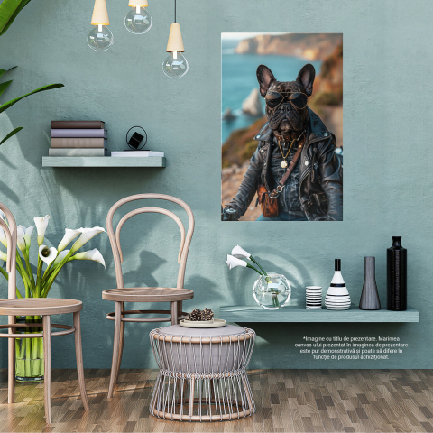 Buldog Motociclist în Geacă de Piele și Ochelari de Soare - Pictură Digitală Fashion, Marime 40x25CM [2]