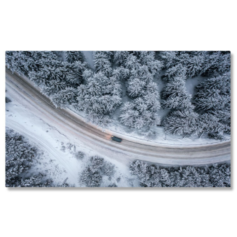 Peisaje cu Drona - Tablou Canvas Calatorie de Iarna Cu Masina in Munti si Zapada 40x25CM